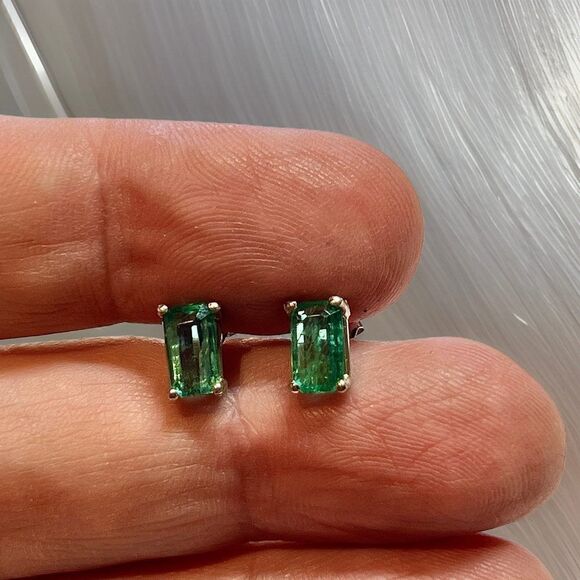 Natural Emerald Stud Earrings 14k White Gold 1.25 Cts Certified $3,490 215625 - Picture 2 of 9